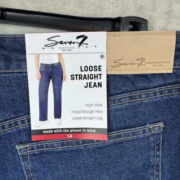 Seven7 NEW Loose Straight Leg Jean Womens 14 Blue Denim High Rise Stretch Zipper - Picture 6 of 15